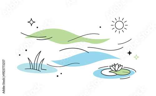 Light and shadow in nature. Minimal background with dappled light patterns inspired by sunlight on grass or water, calm and meditative visual