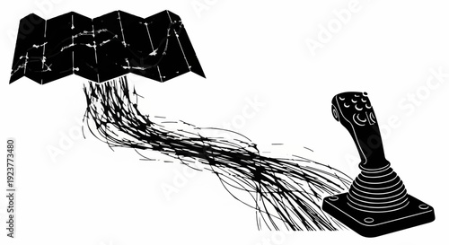 Joystick controlling a flowing map, symbolizing navigation and direction.