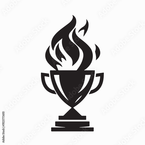 Flaming Winner Trophy Vector Logo Illustration Design Concept