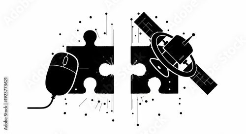 Connecting technology and space exploration through interconnected puzzle pieces