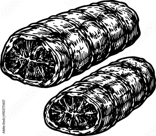 Vintage Stuffed Beef Roulade Cross Section Engraving Vector