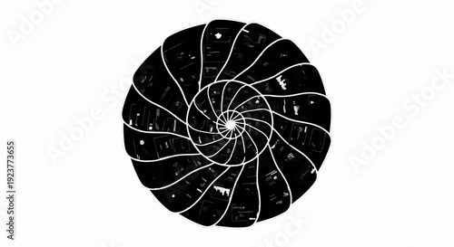 Abstract spiral pattern with small white elements creating a sense of depth and wonder.