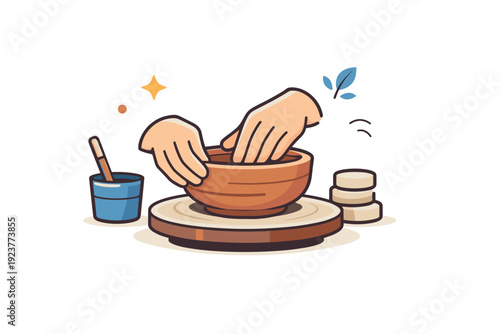 Pottery and ceramics making representing mindful creative practice and tactile artistry. A soft editorial composition with hands, clay texture cues and a