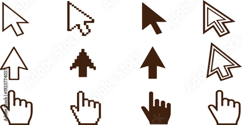Various computer mouse cursor icons in different styles and designs