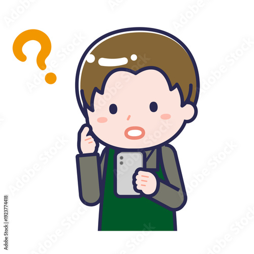 スマートフォンを使う「飲食店の店員」の男性