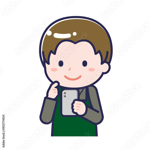 スマートフォンを使う「飲食店の店員」の男性