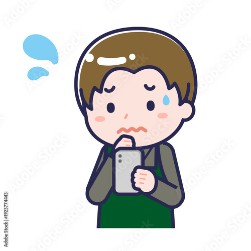 スマートフォンを使う「飲食店の店員」の男性