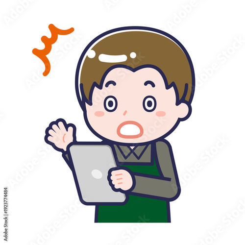 タブレットを使う「飲食店の店員」の男性