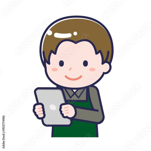 タブレットを使う「飲食店の店員」の男性