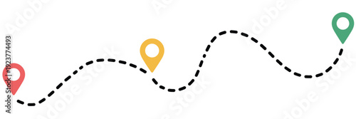 Vector route location icons with start and end point symbols representing travel, navigation, and directional guidance on white background