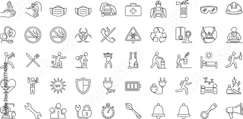Collection of safety and health icons for commercial use