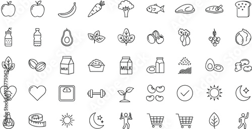 Healthy lifestyle icons for nutrition and wellness concepts