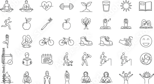 Healthy lifestyle icons for wellness and fitness concepts