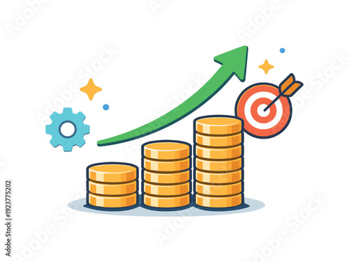 Investment concept smart money decision visualized by stacked coins supporting an upward arrow, conveying confidence, planning, and positive