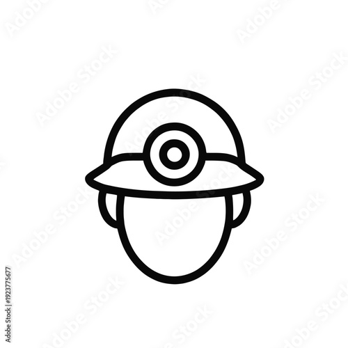 Miner Or Doctor With Headlamp Vector Line Icon