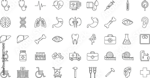 Health and wellness icons for medical and healthcare concepts