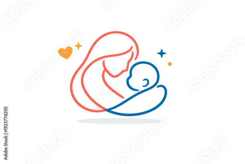 A mother?s love for her children symbolizing lifelong connection and unconditional support. A clean visual metaphor with a continuous line forming mother and