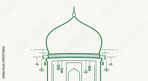 Mosque Dome with hanging lanterns, traditional Islamic architecture and festive lighting