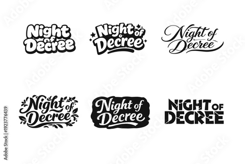 Night of Decree. Set lettering. harmonious lettering variations of the same emblematic concept, each with different artistic interpretation (Rounded bubble