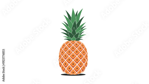 Vibrant orange pineapple with green spiky leaves shown as a stylized vector illustration on white background.