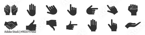 Linear hand gesture icon set with approval rejection navigation and touchscreen symbols isolated on transparent background