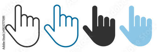 Hand cursor click pointer touch gesture icon set, user interface button press select navigation symbols vector isolated on transparent background