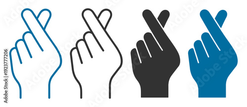 Finger heart hand gesture icon set, outline and solid love symbol isolated on transparent background