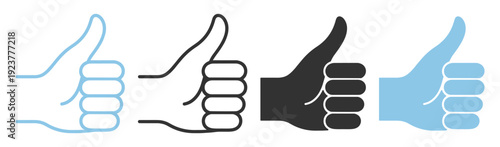 Thumbs up hand icon set, outline and solid approval and like gesture symbols isolated on transparent background