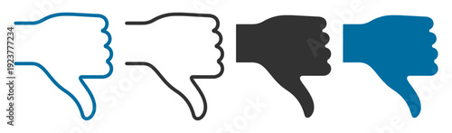 Thumbs down hand icon set, outline and solid dislike negative vote symbols isolated on transparent background