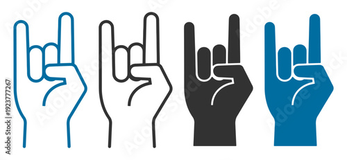 Rock hand gesture icon set, outline and solid horns sign music symbol isolated on transparent background