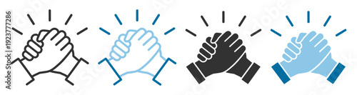 Handshake icon set, outline and solid partnership agreement support symbols isolated on transparent background
