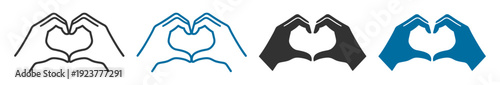 Hands forming heart icon set, outline and solid love gesture symbols isolated on transparent background