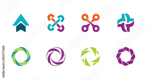 Abstract Colorful Logos and Symbols in Various Shapes and Arrangements Design