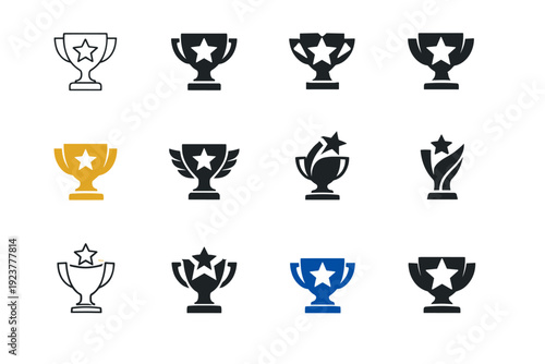 Employee recognition and reward programs. Icon set. Set Logo of Employee recognition and reward programs: award trophy with star. harmonious