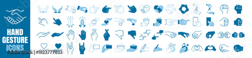 Hands icon set, gesture finger touch click pointer palm sign outline vector collection for ui and interface design on transparent background
