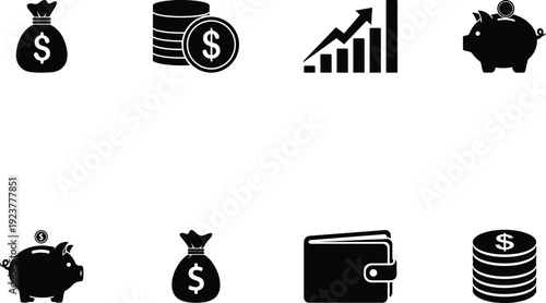 finance icons silhouette on white background
