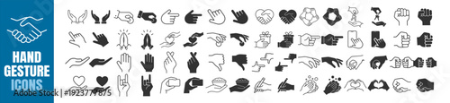 Hands icon set, gesture finger touch click pointer palm sign outline vector collection for ui and interface design on transparent background