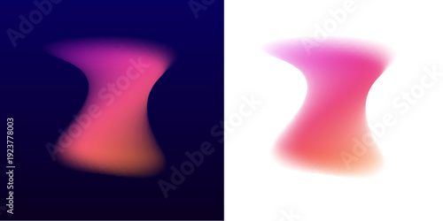 Liquid abstract gradient circle displays neon, smooth blot, soft blob, scattered drop and pink drops. Violet reflections enhance curved form, compact shape. Purple radiance appears. Vector png banner.