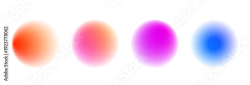 Set of liquid gradient circle forms, color neon hues, glossy blot patterns, smooth blob elements, drop with drifting drops. Round organic shape with colorful highlights. Vector png banner.