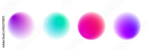 Set of liquid gradient circle forms, color neon hues, glossy blot patterns, smooth blob elements, drop with drifting drops. Round organic shape with colorful highlights. Vector png banner.