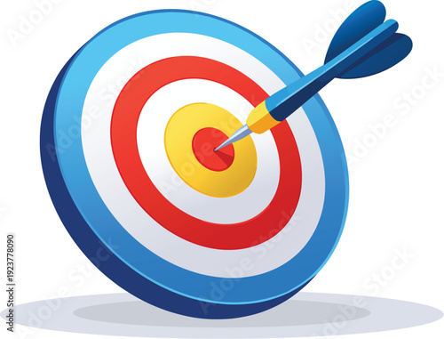 A colorful target with an arrow hitting the bullseye perfectly.