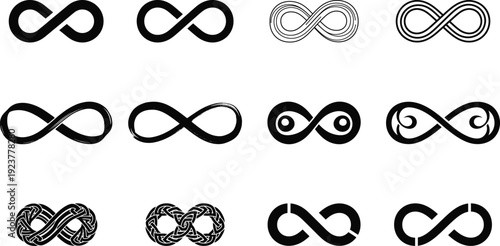 infinity icon set silhouette on white background