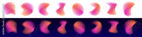 Liquid abstract gradient circle carries neon with translucent blot, glossy blob, drifting drop, pink drops. Purple form and curved shape. Violet glow emerges. Vector png banner.