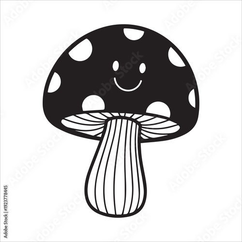 Cute Smiling Mushroom Character with Spotted Cap Forest Fungi Illustration