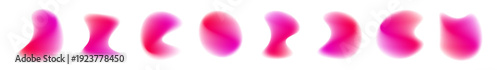 Liquid abstract gradient circle displays neon, smooth blot, soft blob, scattered drop and pink drops. Violet reflections enhance curved form, compact shape. Purple radiance appears. Vector png banner.