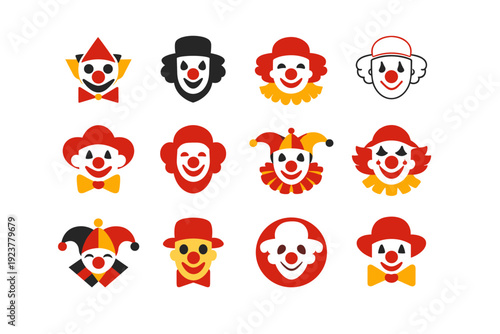 circus performance. Icon set. Set Logo of circus performance: clown face. harmonious logo variations of the same emblematic concept, each with different