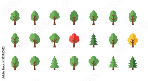 A Collection of Stylized Tree Icons Representing Nature and Diverse Seasonal Changes
