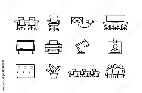 Coworking Icons Collection. Coworking and shared offices. Line outline icon set of Coworking and shared