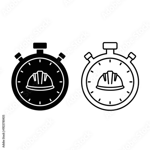 Labor day stopwatch icon set, hard hat, time management, work safety symbol Vector