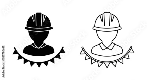 Labor day construction workers safety helmets icon set Vector